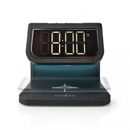 NEDIS WCACQ10W1BK Aσύρματος Qi ταχυφόρτιστης κινητού επιτραπέζιο ρολόι ξυπνητήρι
