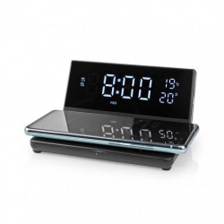 NEDIS WCACQ20BK Aσύρματος Qi ταχυφόρτιστης κινητού επιτραπ ψηφιακό ρολόι ξυπνητήρι μαύρο χρώμα 15W